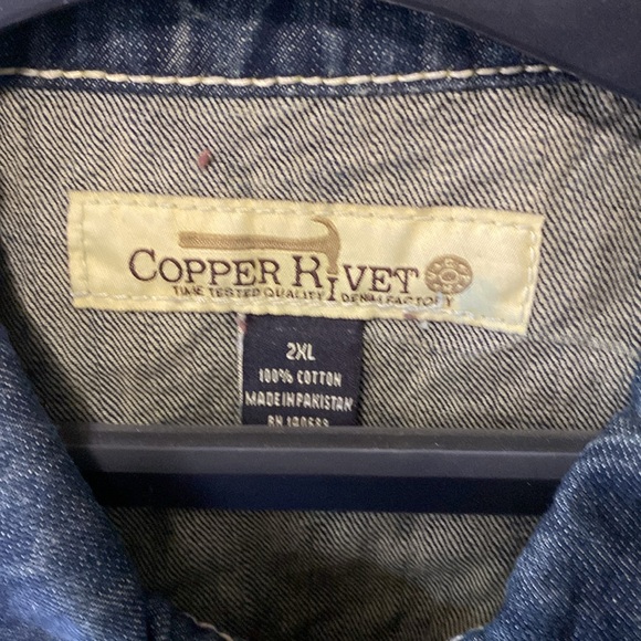 COPPER RIVET MEN'S USA STARS & STRIPES COTTON  DISTRESSED DENIM JACKET SIZE 2XL - Picture 3 of 10